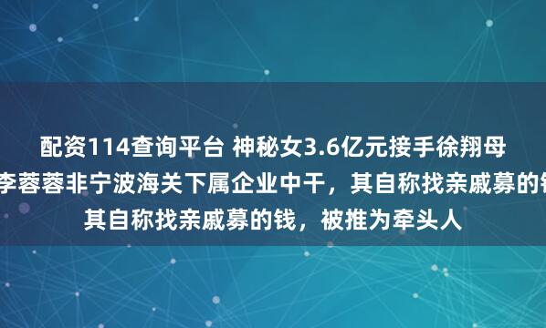 配资114查询平台 神秘女3.6亿元接手徐翔母亲股份！知情人:李蓉蓉非宁波海关下属企业中干，其自称找亲戚募的钱，被推为牵头人